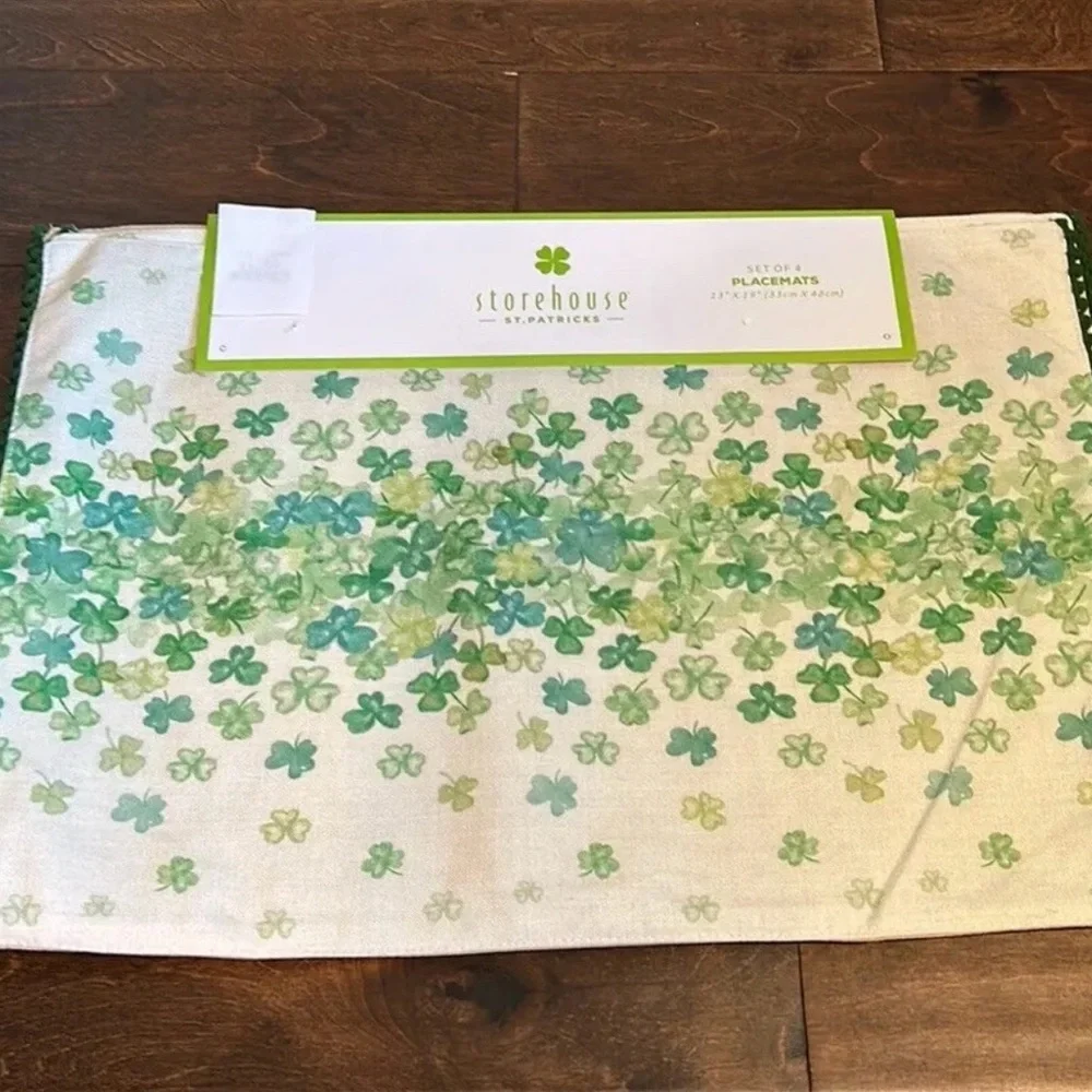 Storehouse St Patricks Day Set Of 4 Placemats Green Clover Irish New